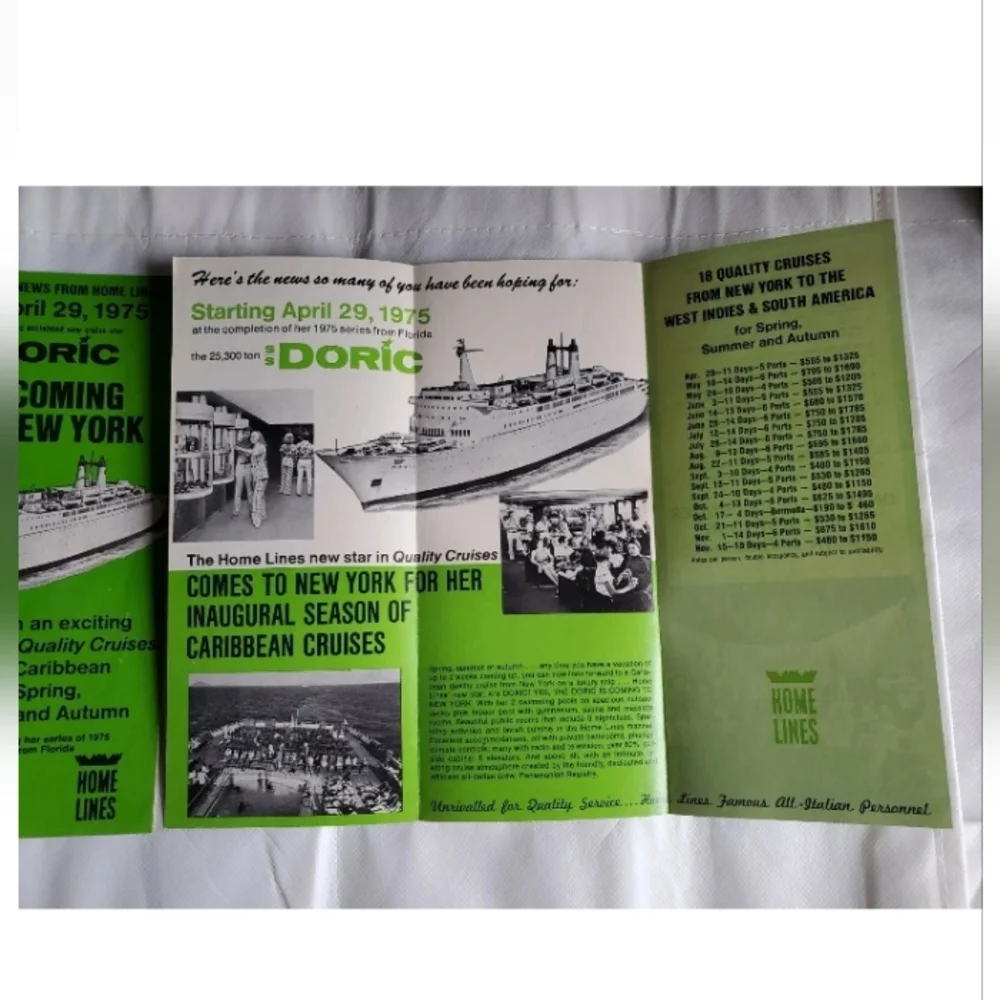 Vintage SS Doric (Home Lines) 1975 Cruise pamphlet New York
